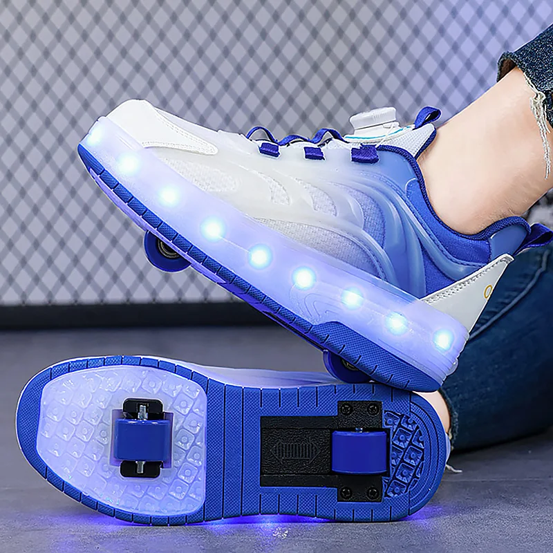 Sepatu Roller Skate Lampu Led Anak-anak 2 Roda Sepatu Kets Luar Ruangan Bercahaya Olahraga Bercahaya Anak Laki-laki Perempuan Skateboard Pengisi Daya USB
