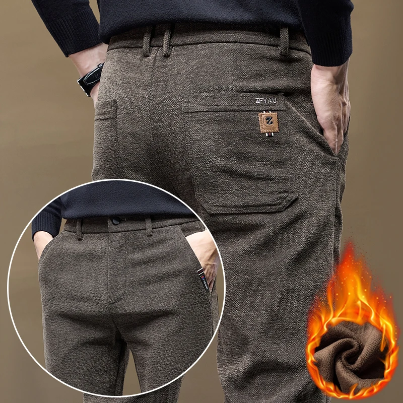 Men's Clothing Chenille Stretch Casual Pants Fleece Classic Business Warm Trousers Thicken Straight Fashion Man Pants Size 28-38