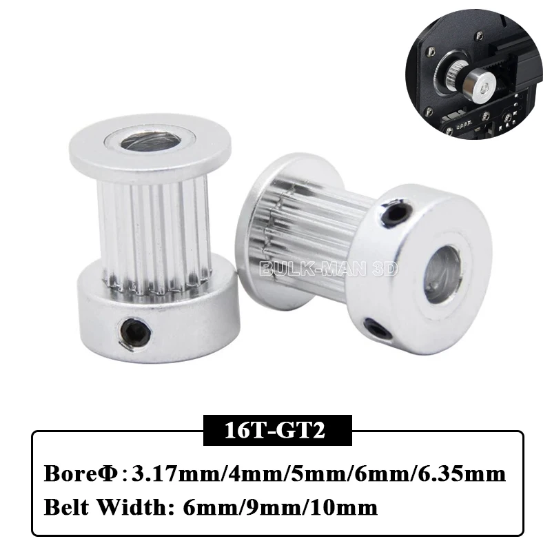 

GT2 16 Teeth Aluminum 2GT Timing Belt Pulley Bore 3.17mm/4mm/5mm/6mm/6.35mm/8mm for Width 6mm/9mm/10mm Timing Belt