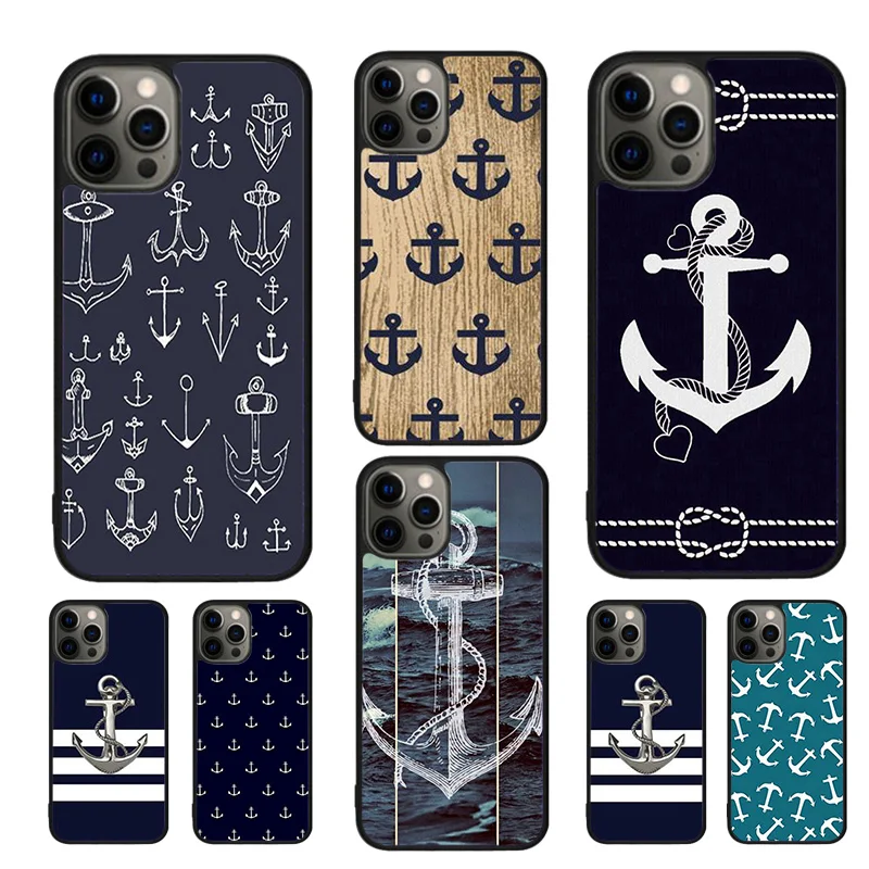 Stripes Anchor Boat Ship Wheel Phone Case For iPhone 16 15 14 11 12 13 mini Pro  XR XS MAX Plus coque Cover Shell