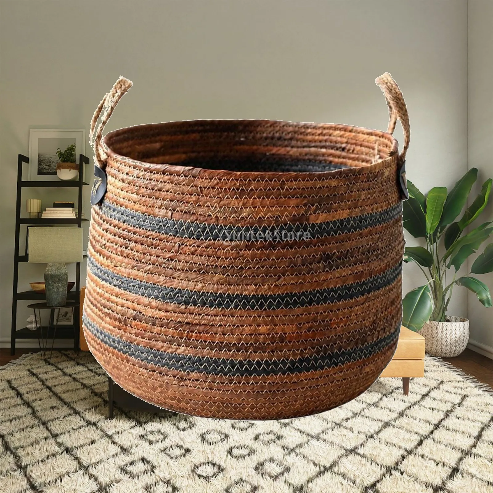 Banana Rope Basket Decorative Woven Rope Storage Basket Planter Cover Handwoven Braided for Living Room, Playroom