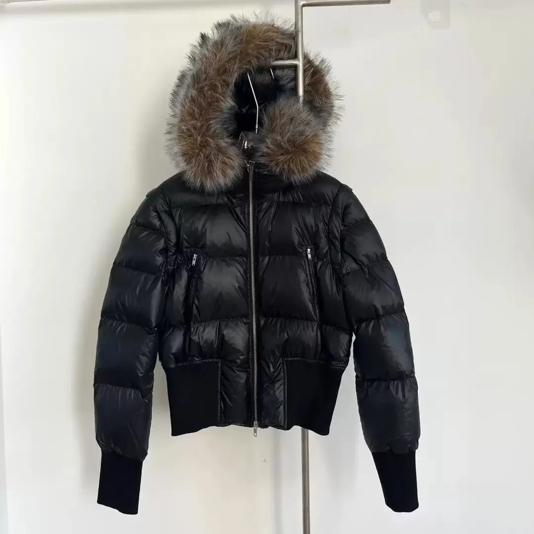 Detachable fur collar Women's winter down jacket 90% white duck down winter warmth Women's down jacket black 2025 winter new