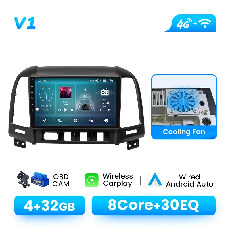 XONRICH Draadloze Carplay AI Voice Autoradio Speler Voor Hyundai Santa Fe 2 2006-2012 Android Multimedia GPS DSP IPS 4G Wifi