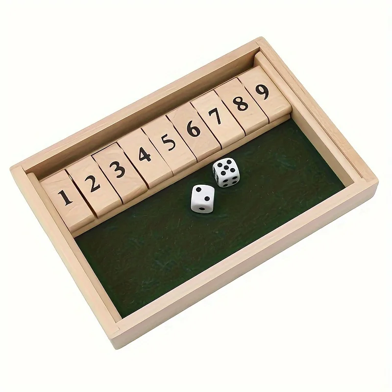 Wooden Shut The Box Numbers Dice Game Board With 2 Wooden Dices, Classic Tabletop Version Of The Popular English Pub Game