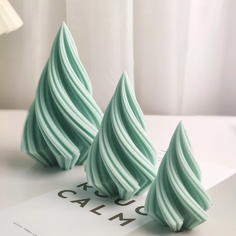 Large Rotary Cone Candle Mold DIY Christmas Tree Geometric Striped Soap Aromatherapy Resin Plaster Making Mould Home Decor Gift