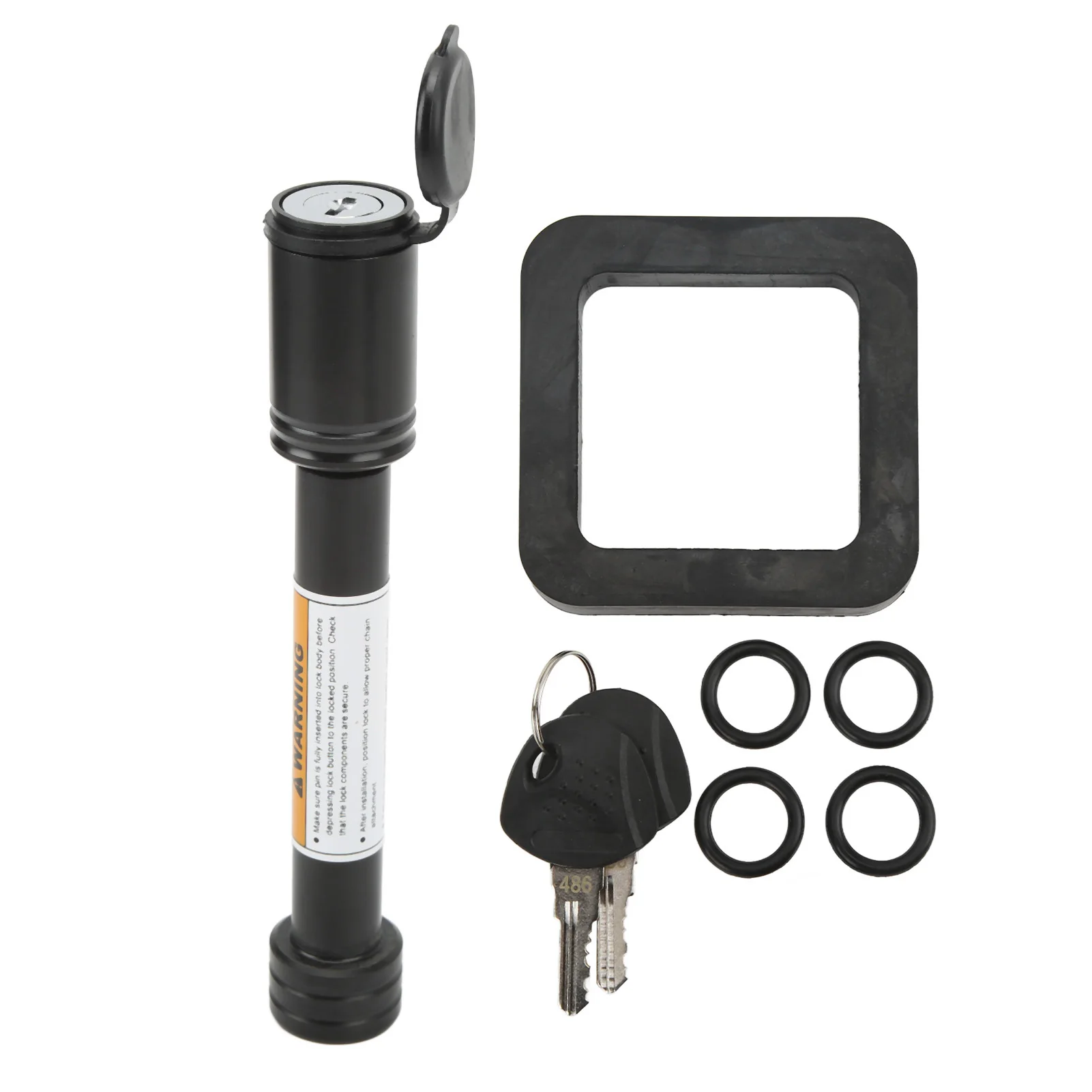 

5/8in Trailer Hitch Receiver Pin Lock with 2in Silencer Pad Tubular Keys O Rings for Car Truck Hitch Ball Carrier