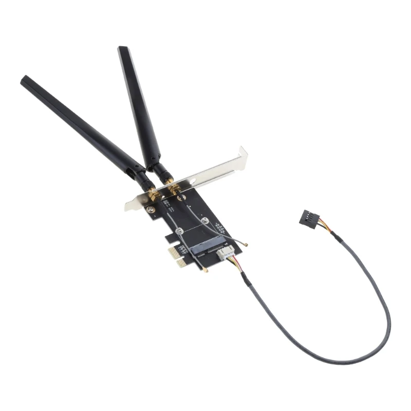 Upgraded Mini PCI-E to PCI-E Adapter (support 1X 4X 8X 16X series) Compatible Most PCI-E device Dual-Band 2.4-G Antenna