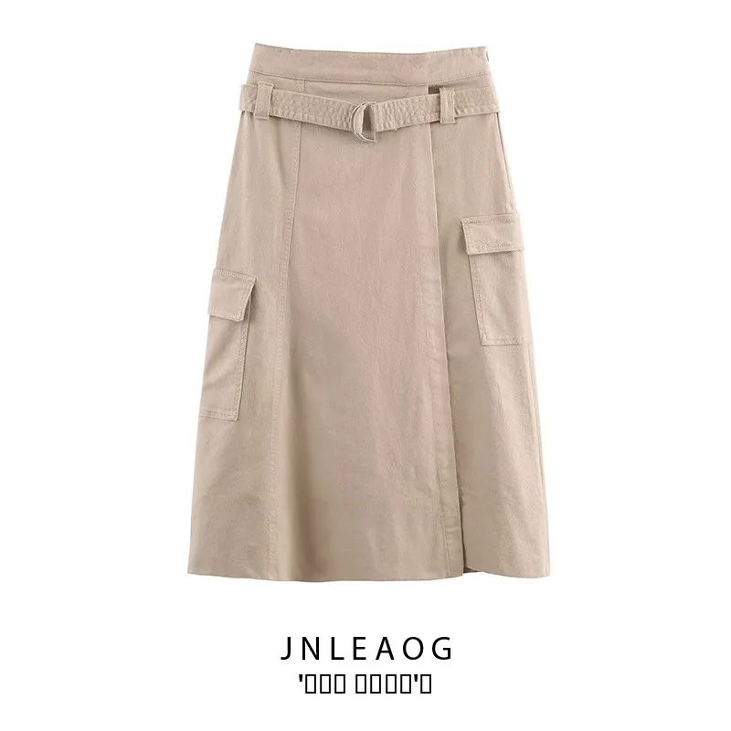 

Faionable Midi Skirt with Belt for Women Autumn New Sle Casual Polyester Workwear Skirt Stand Fit Ladies' Skirt