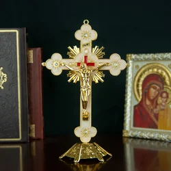 HTISOK Catholic Cross with Jesus Crucifix Statue Vintage Catholic Jesus Cross with Stand Standing Crucifix for Church Decor