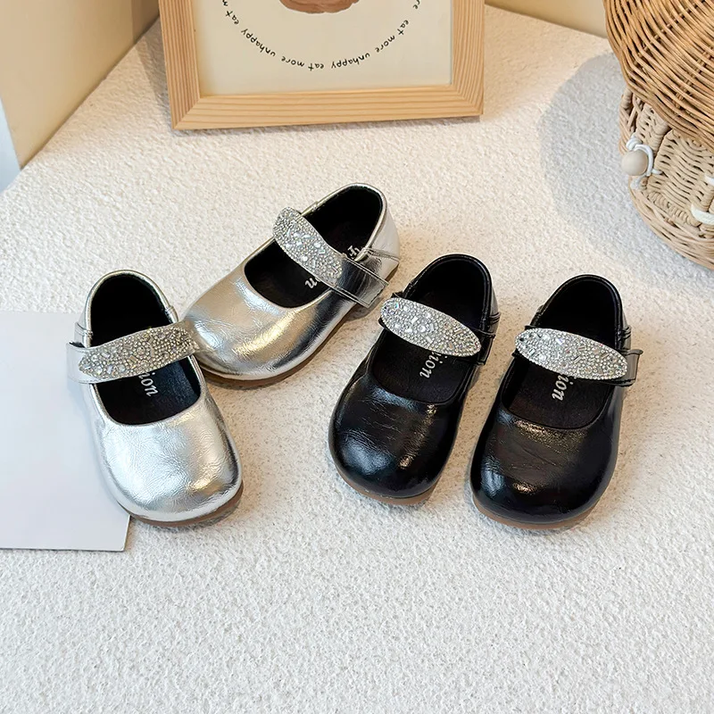 

Girls Princess Shoes Shiny Crystal Kids Flats Non-slip MaryJanes Soft 2025 New Fashion Children Dance Shoes Pu Leather Versatile