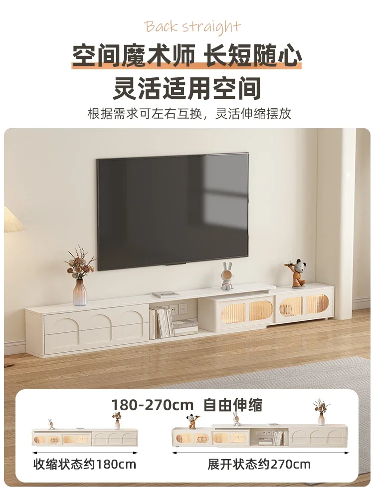 

Glass TV Cabinet Door Stone Plate Floor TV Stand Retractable Narrow 30cm