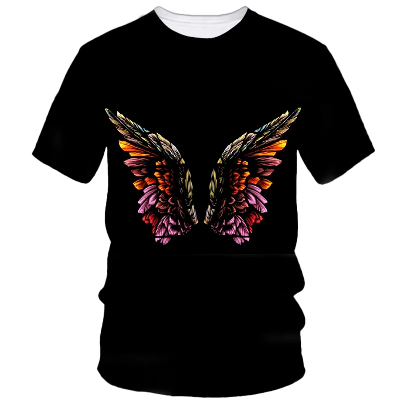 New Creative Angel Wings Printed Men\'s T-Shirt Casual Personality Comfortable Loose Short Sleeve Street Personality Harajuku Top