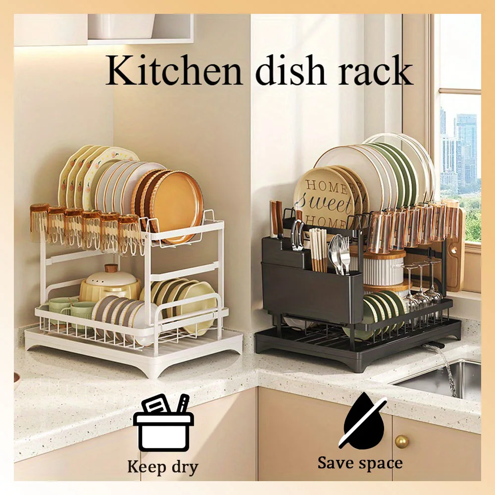 

Double layer cutlery rack - stores various plates and utensils, with a dry and tidy countertop that can be folded to save space