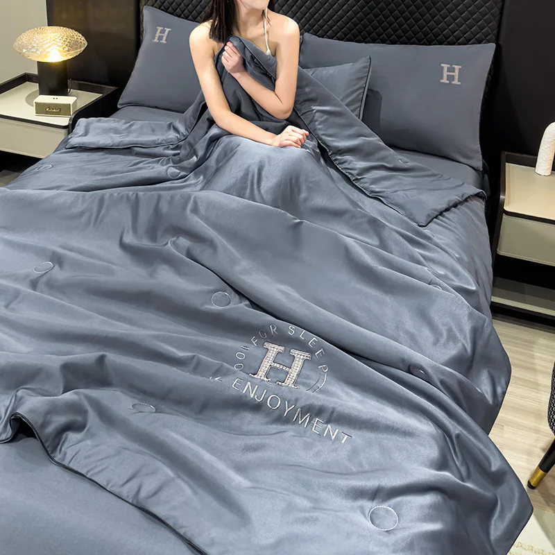 Ice Silk Airable Cover Single Cool Is Four-Piece Set Summer Double Duvet Machine Washable Thin Quilt