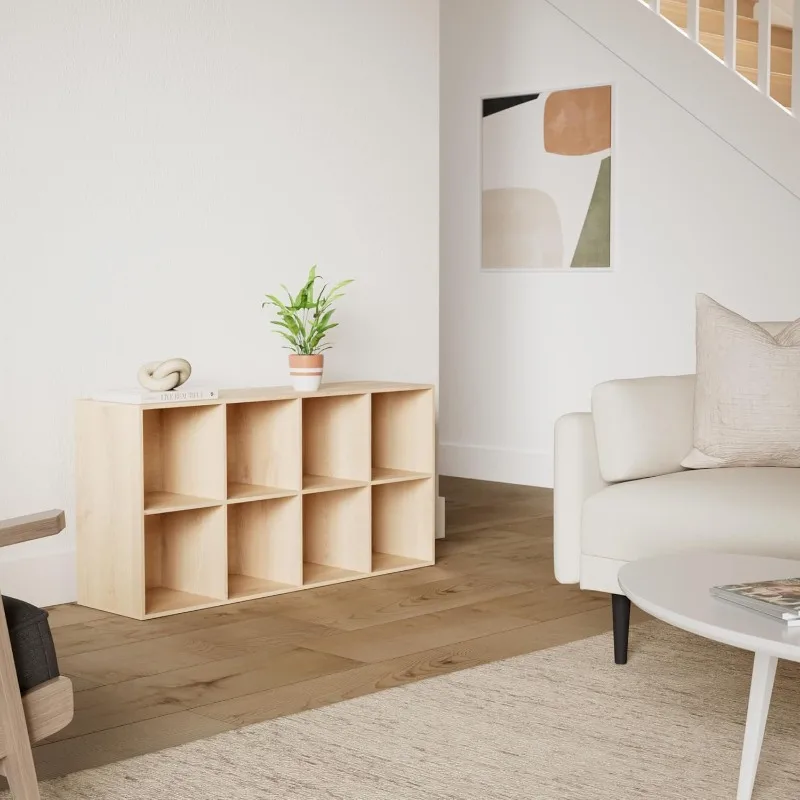 

8-Cube Storage Organizer, 11in Shelf Opening, Bookcase, Display Shelf, Customizable w/ 3 Removable Back Panels – Light Oak