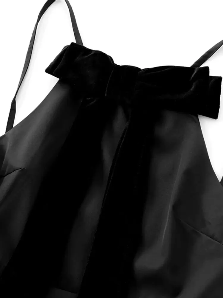 TRZA-Women's Velvet Bow Balloon Poplin Tank Tops, Straight Neck, Thin Straps, Female Camis, Sexy Fashion image 3