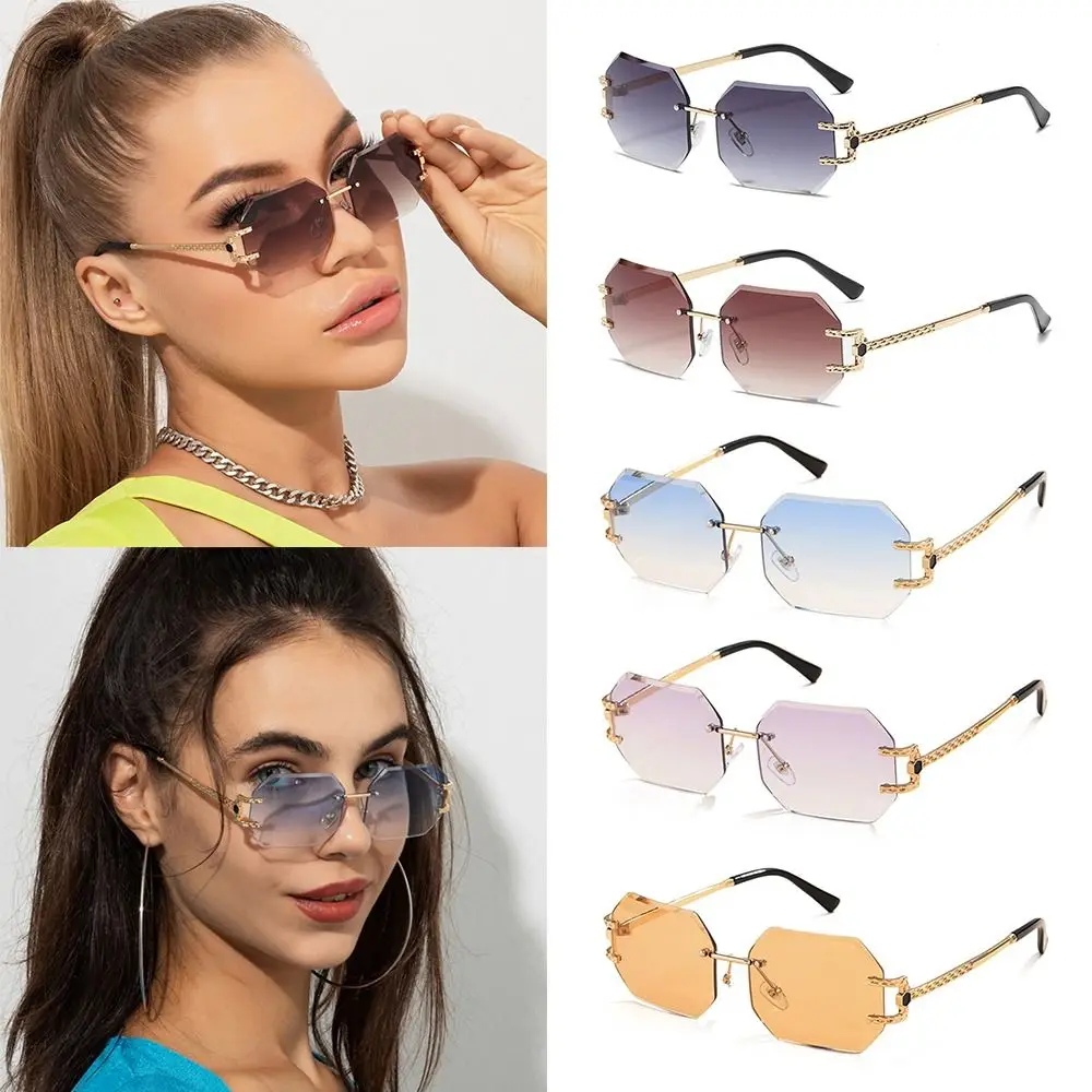 

Retro Rimless Polygonal Sunglasses Square UV400 Protection Cutting Lens Sun Glasses Frameless Shades for Women & Men