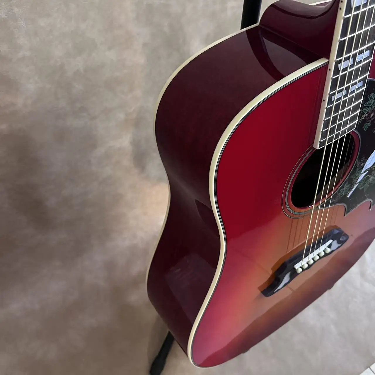 

Free Delivery 41 Inch Cherry Sunburst Colour Dreadnought Acoustic Guitar Bird & Floral Inlay Pickguard Handcrafted