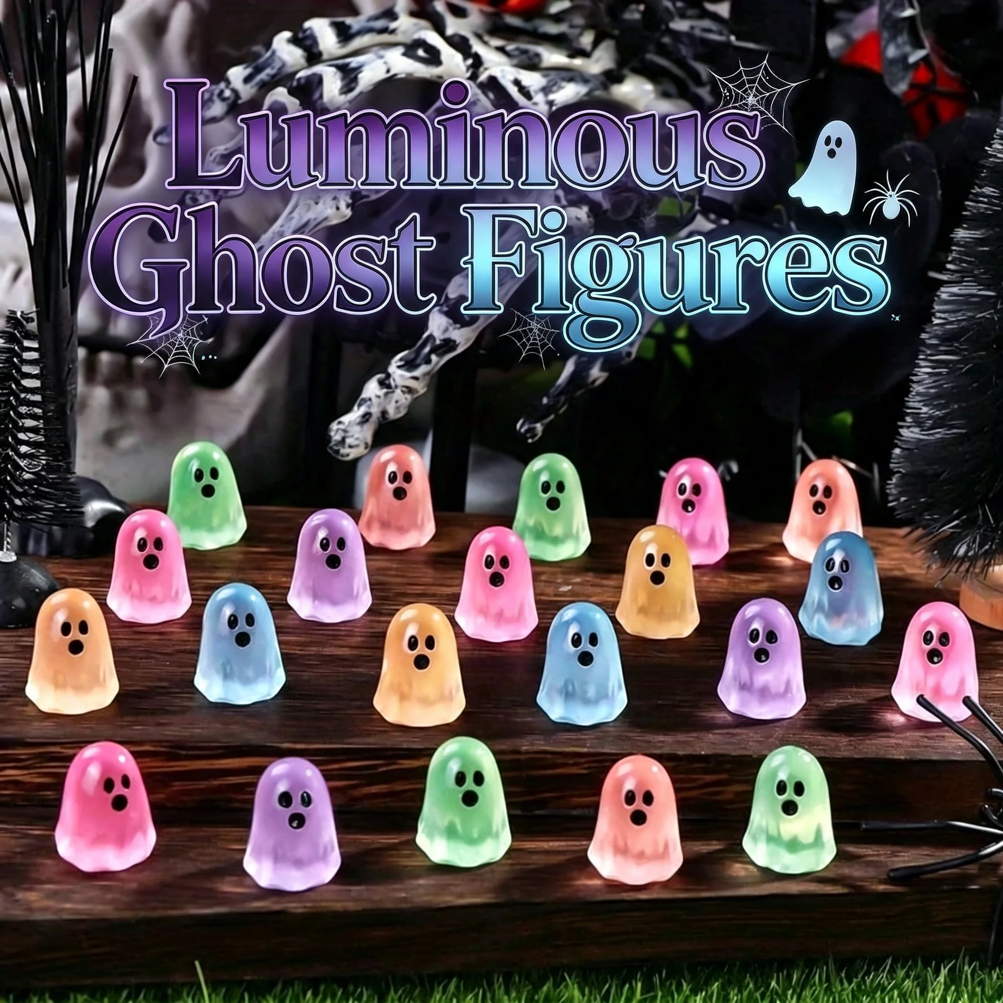 6-30pc Luminous Ghost Figures Halloween Resin Ghost Ornament Mini Micro DIY Landscape Miniatures Festival Party Home Decor Gifts