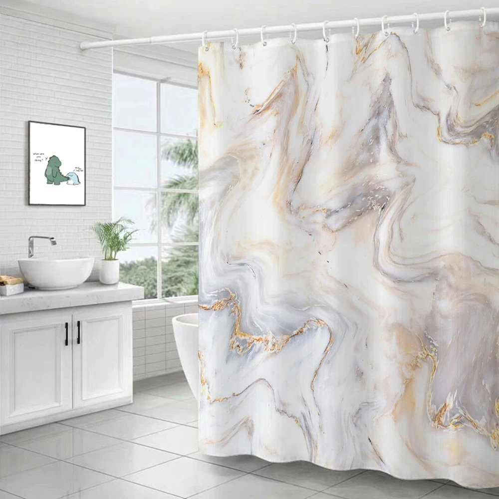 Marble Ripple Shower Curtains Abstract Striped Waterproof Bath for Bathroom Home Decor Modern Luxury Curtain