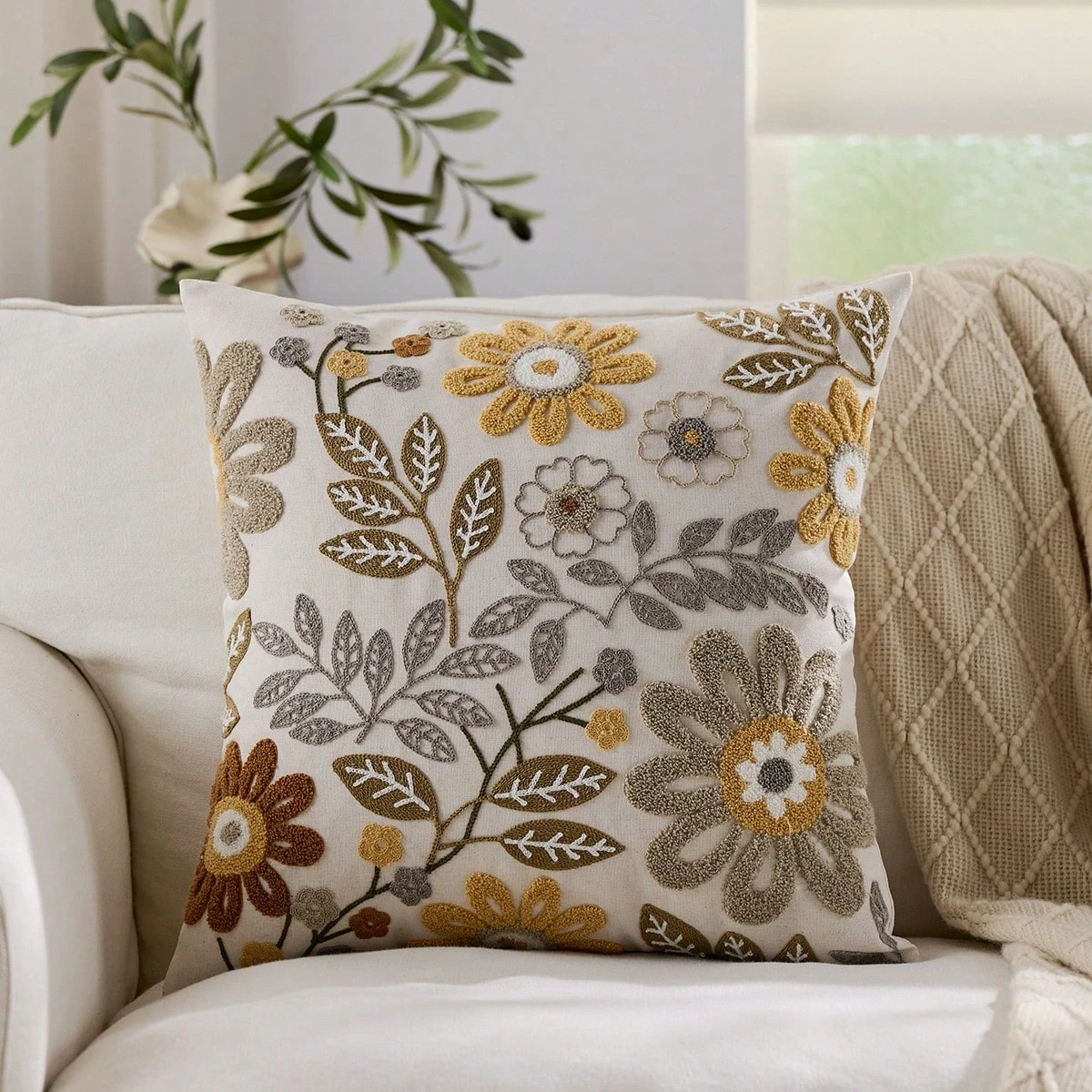 1pc Floral non-Embroidery Throw Pillow Cover, 2D Double-Sided Print Soft Polyester Cushion Case for Home Sofa Bedroom Car Decor