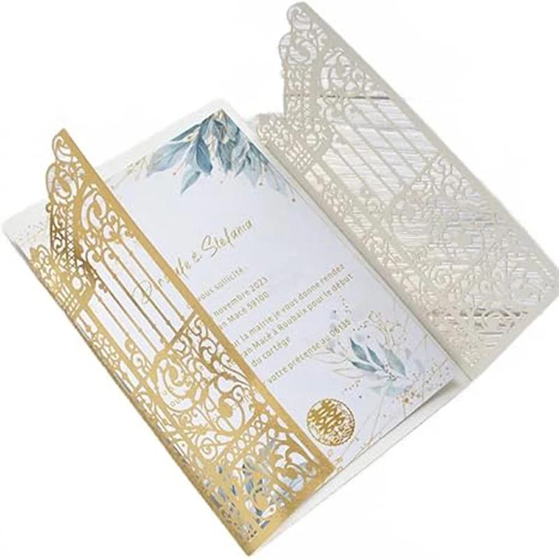 

25 Sets 8 Colors Gate Invitation Castle Laser Cut Card For Wedding Engagement Mermaid Birthday Party