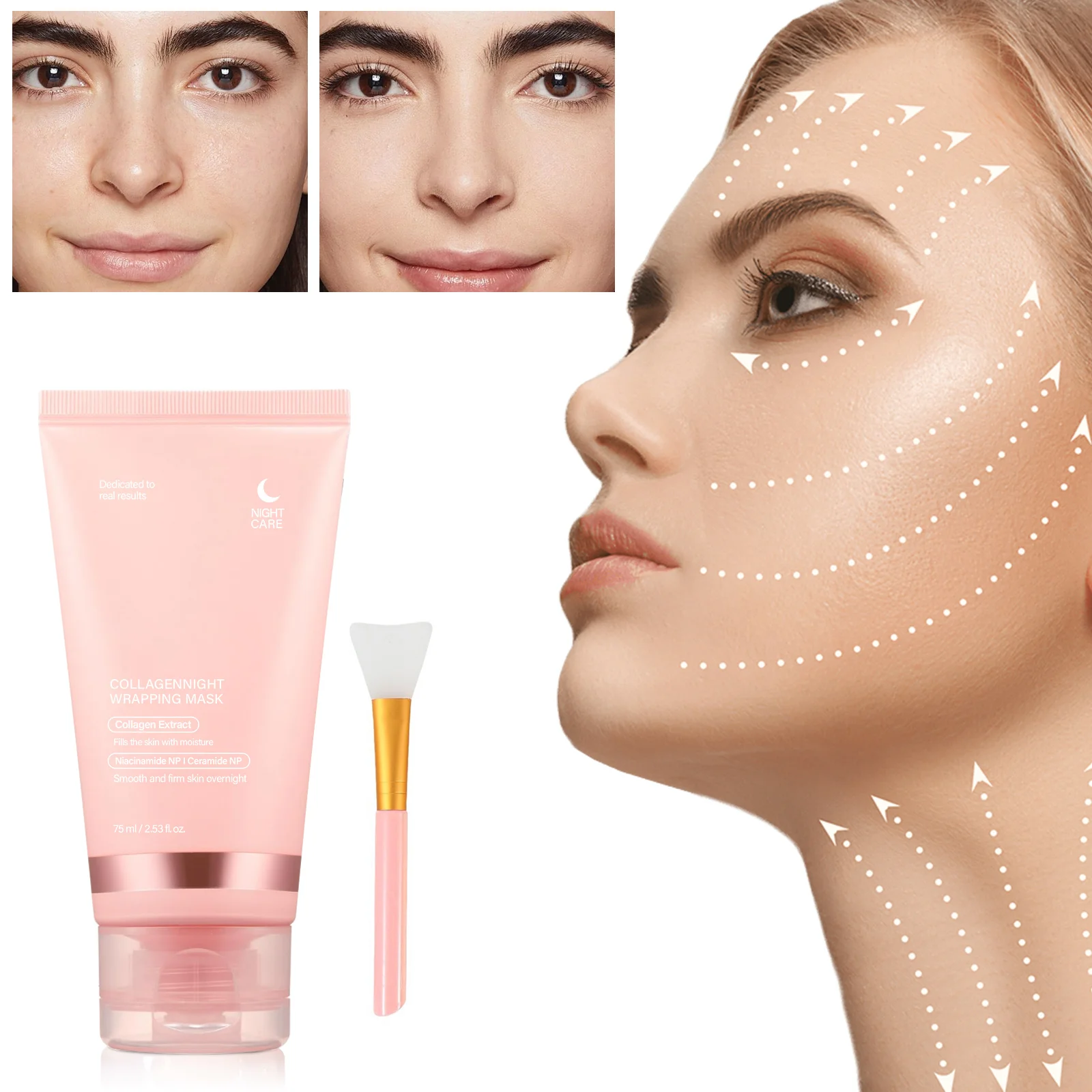 Mascarilla Facial de colágeno para envolver la noche, hidrata profundamente la mascarilla para el cuidado de la noche, crema, mascarilla para envolver la noche de colágeno coreano, 75ml