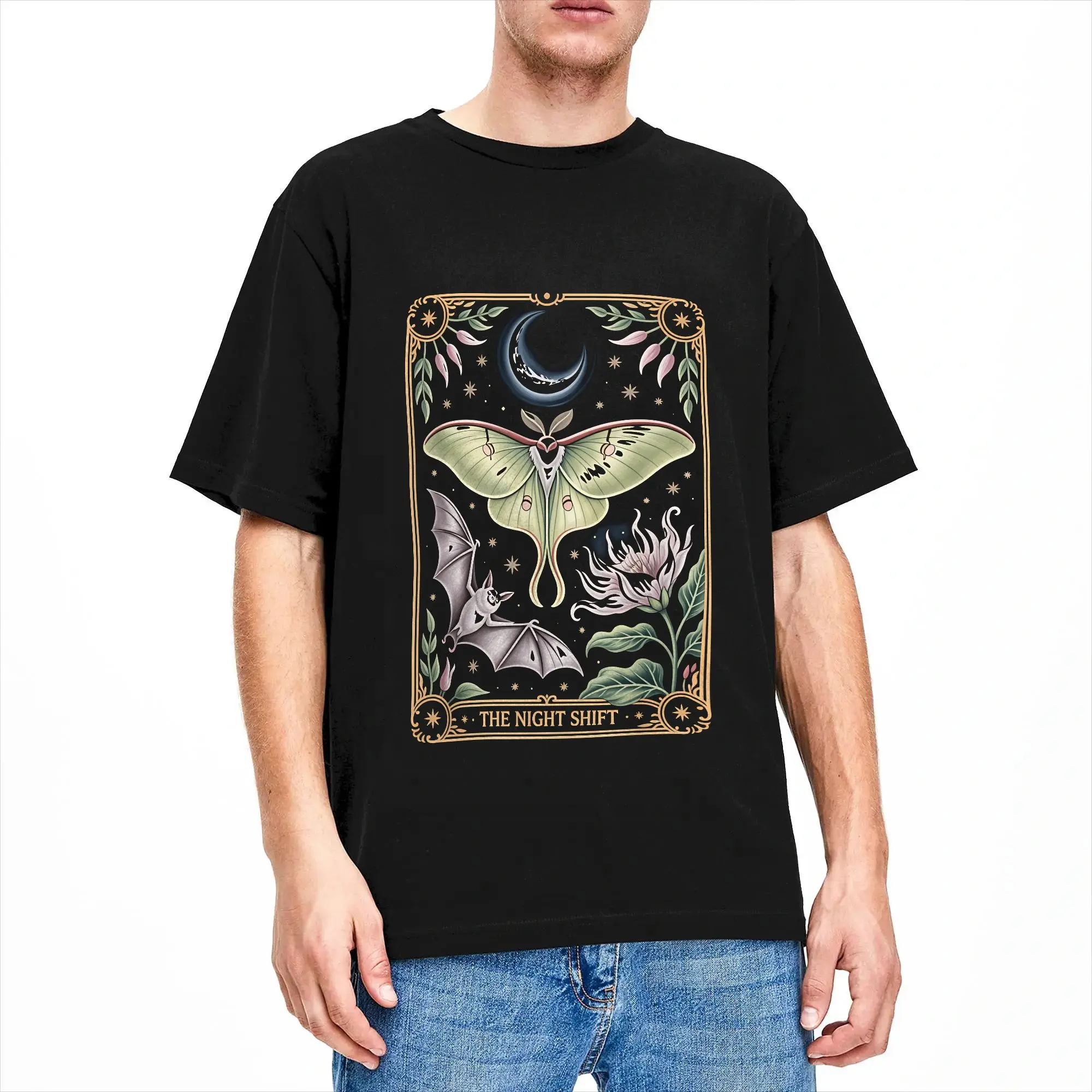 The Night Shift Mystical Luna Moth Bat Nocturnal Pollinator T Shirt  Hippie T-Shirts Short Sleeves Y2K Casual Tops Cotton Tees
