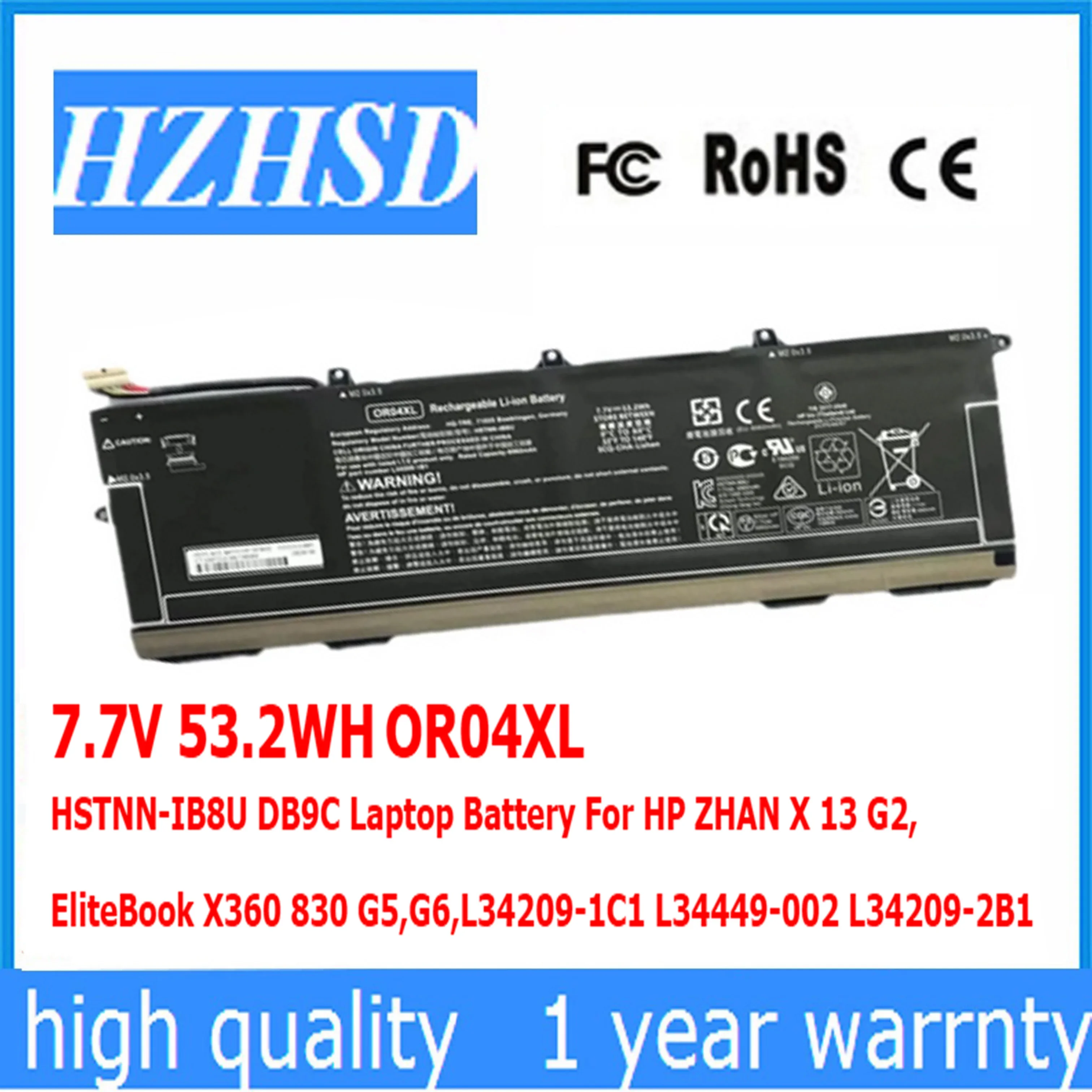 

7.7V 53.2WH OR04XL HSTNN-IB8U DB9C Laptop Battery For HP ZHAN X 13 G2 EliteBook X360 830 G5 G6 L34209-1C1 L34449-002 L34209-2B1