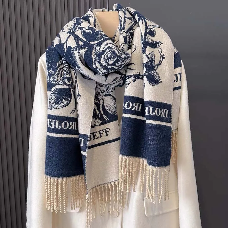 Flourishing Flower Vine Jacquard Like Cotton Scarf Women Winter Fashion Soft Warm Neckerchief Shawl