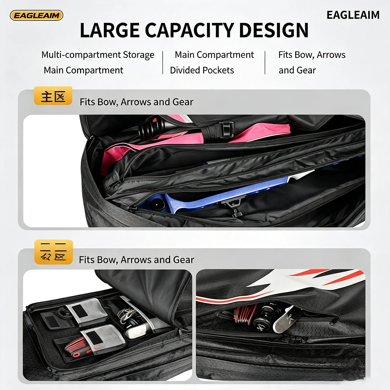 Recurve Bow Backpack Portable Split Bow Case Hand&Shoulder Carry Archery Bag Large Capacity Quiver Storage Bag for Archery Shoot view 5