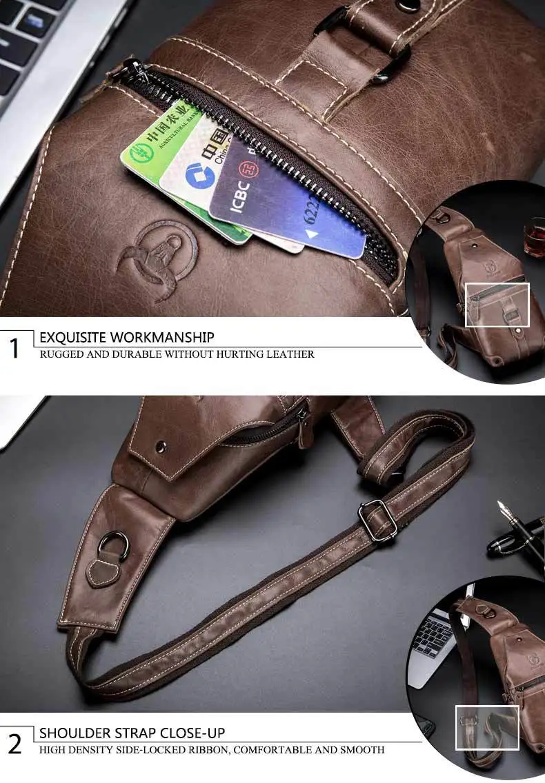 حقيبة صدر كروس من الجلد المحبب بالكامل للرجال | خمر أعلى الحبوب | حقيبة ظهر ناعمة بجيب أمامي للخريف/الشتاء كاجوال للعمل #5