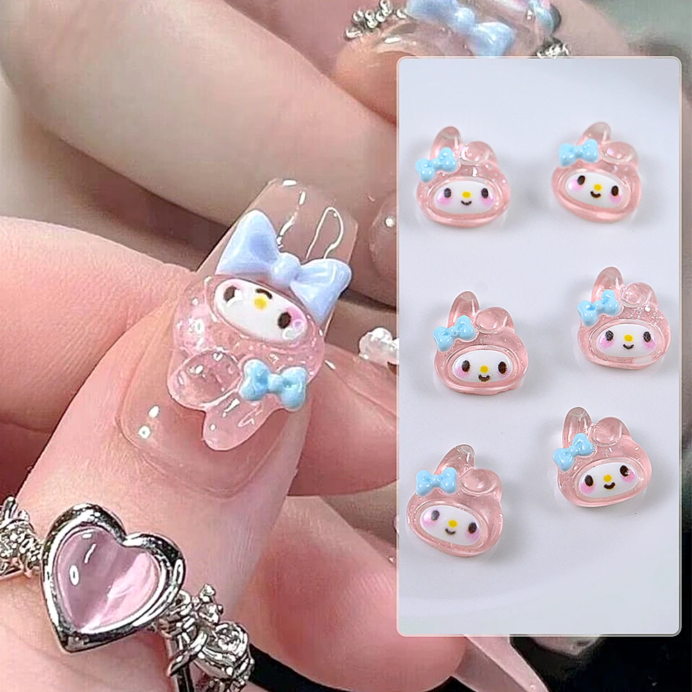 10pcs Kuromi Cinnamoroll Ice Transparent Nail Decorations Mymelody Pompom Purin Mini Nail Charms For Girls Sweet Nail Jewelry &