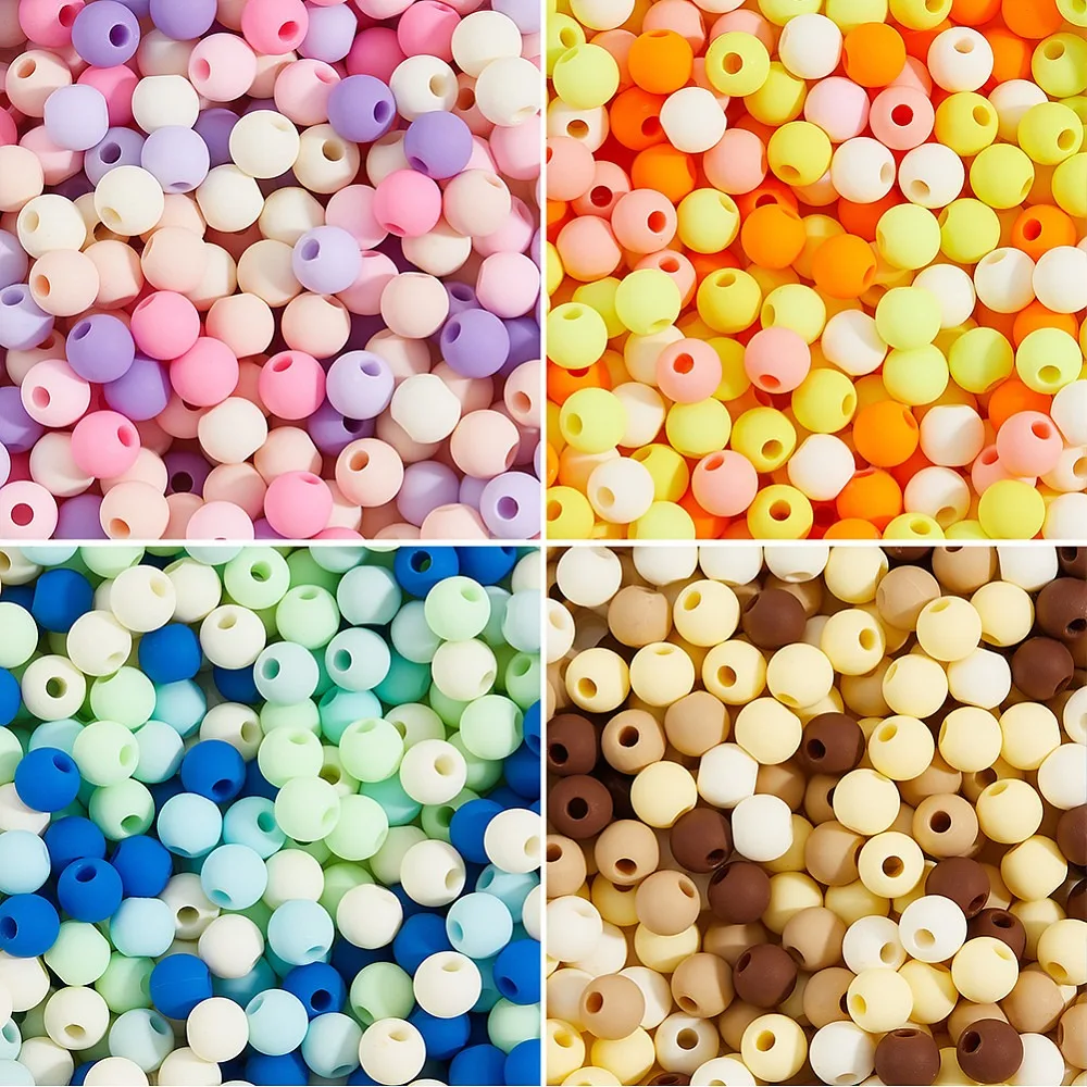 1200Pcs 4 Colors Frosted Opaque Acrylic Beads Round Mixed Color 6mm Hole: 2mm 300pcs/color