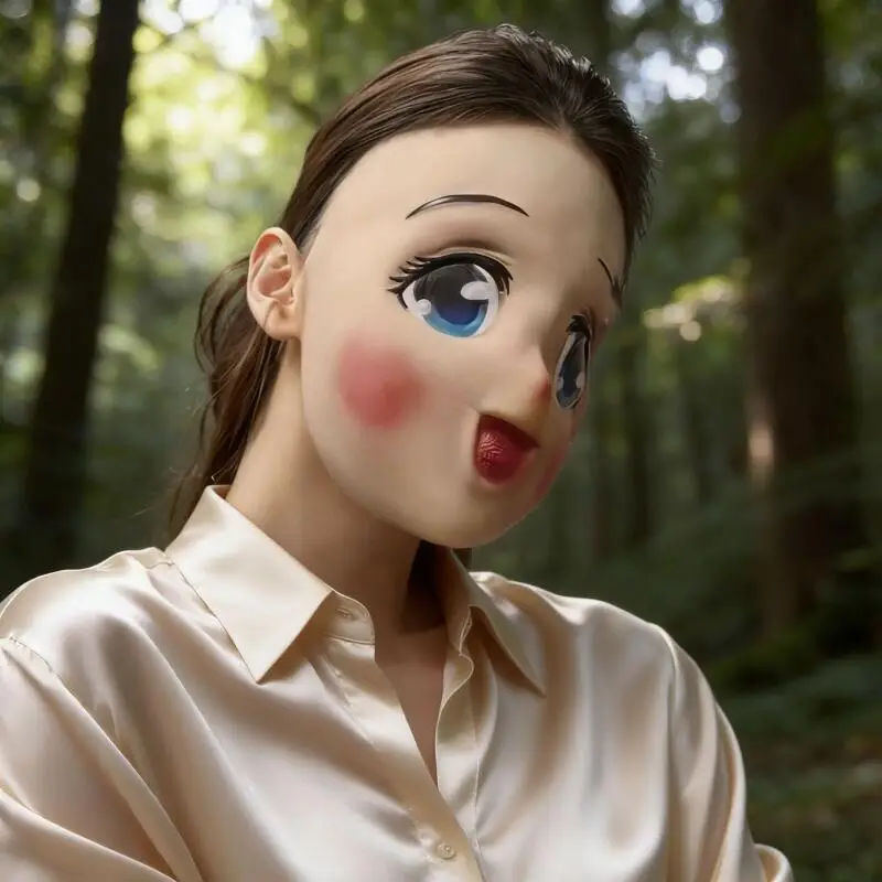 Eerie Cute Anime Girl Latex Mask Adult Sweet Creepy Contrast Face Design Halloween Carnival Cosplay Costume Head Accessories