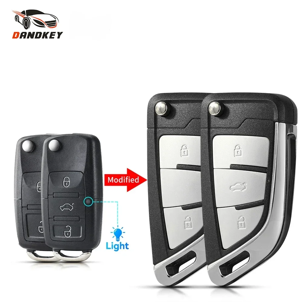 Dandkey Modified Key For Volkswagen Vw Jetta Golf Passat Beetle Skoda Seat Polo B5 2/3 Button Remote Car Key Flip Key Shell Case