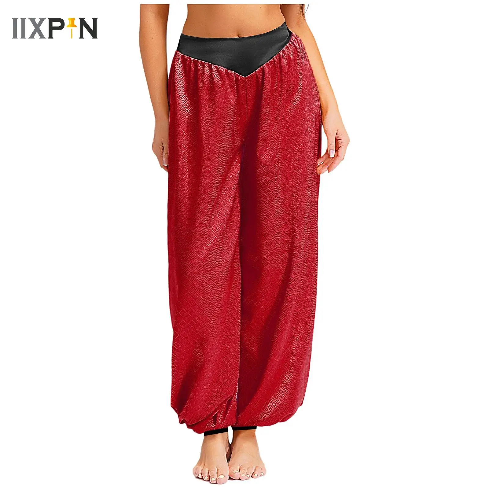 

Halloween Belly Dance Tribal Harem Pants Contrast Color Waist Bellydance Trousers Egyptian Lantern Pants For Christmas Party