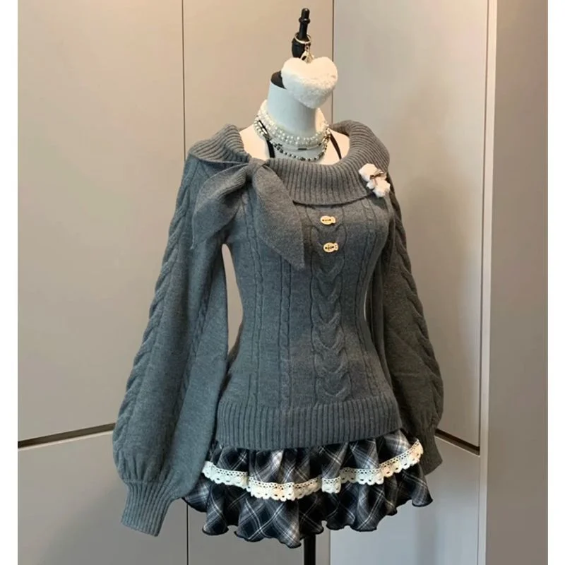 

Cute Rabbit Ear Neline Slim Fit Sweater Women's Faion Autumn Winter Long Sve Top Y2K Vintage Sle Bodycon Knitwear