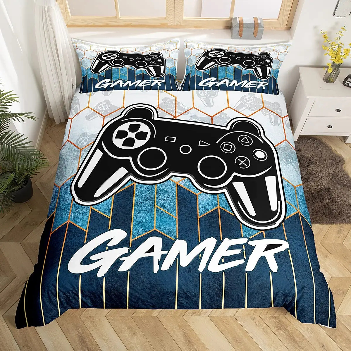 Gamepad Duvet Cover Set Microfiber Gamer Player Gaming Joystick Comforter Cover Queen Size Kids Boys Video Game Twin Bedding Set