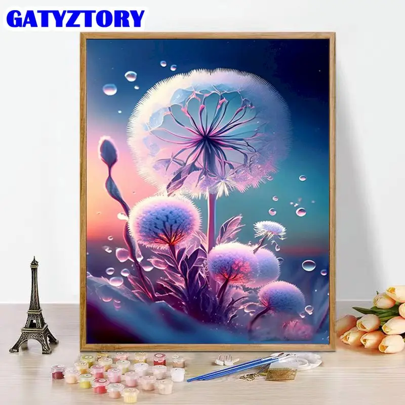 

GATYZTORY Acrylic Painting By Numbers Handmade Paint Kit Dandelion For Adults Kids Coloring By Number Gift Home Decoration