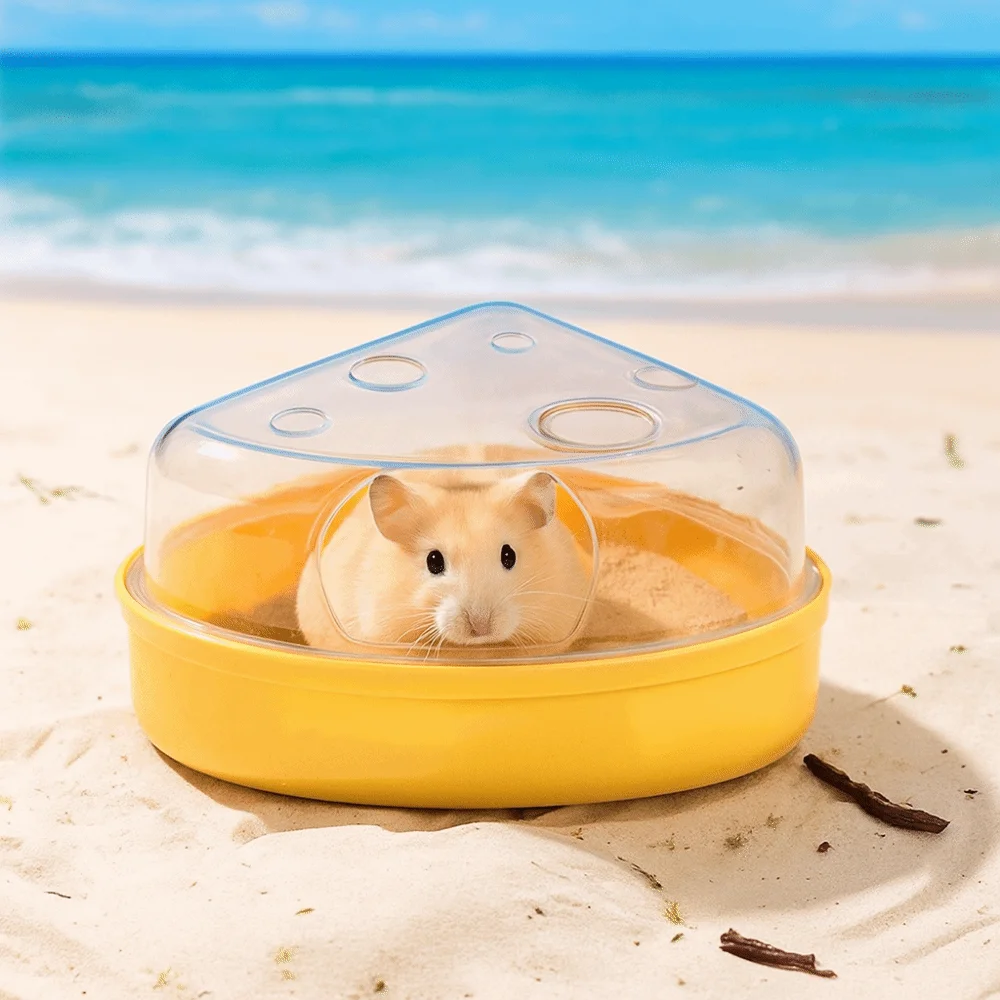 Transparent Hamster Sand Bath Box Anti-spill Detachable Hamster Bathing Tub Cheese Shape Escape-Proof Pet Bath Container