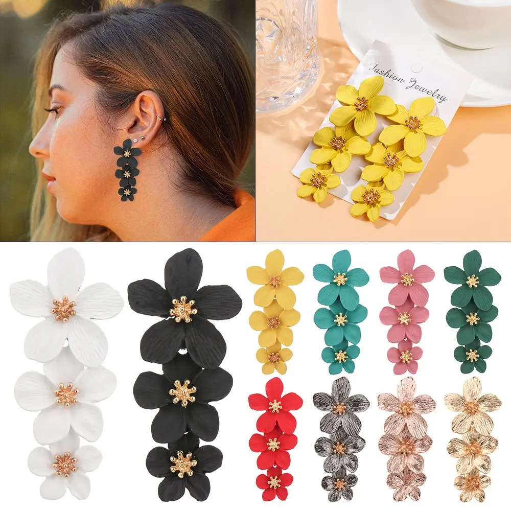 Trendy Party Wedding Supplies Fashion Jewellery Tri-layers Floral Drop Earrings Dangling Pendientes Exaggerated Flower