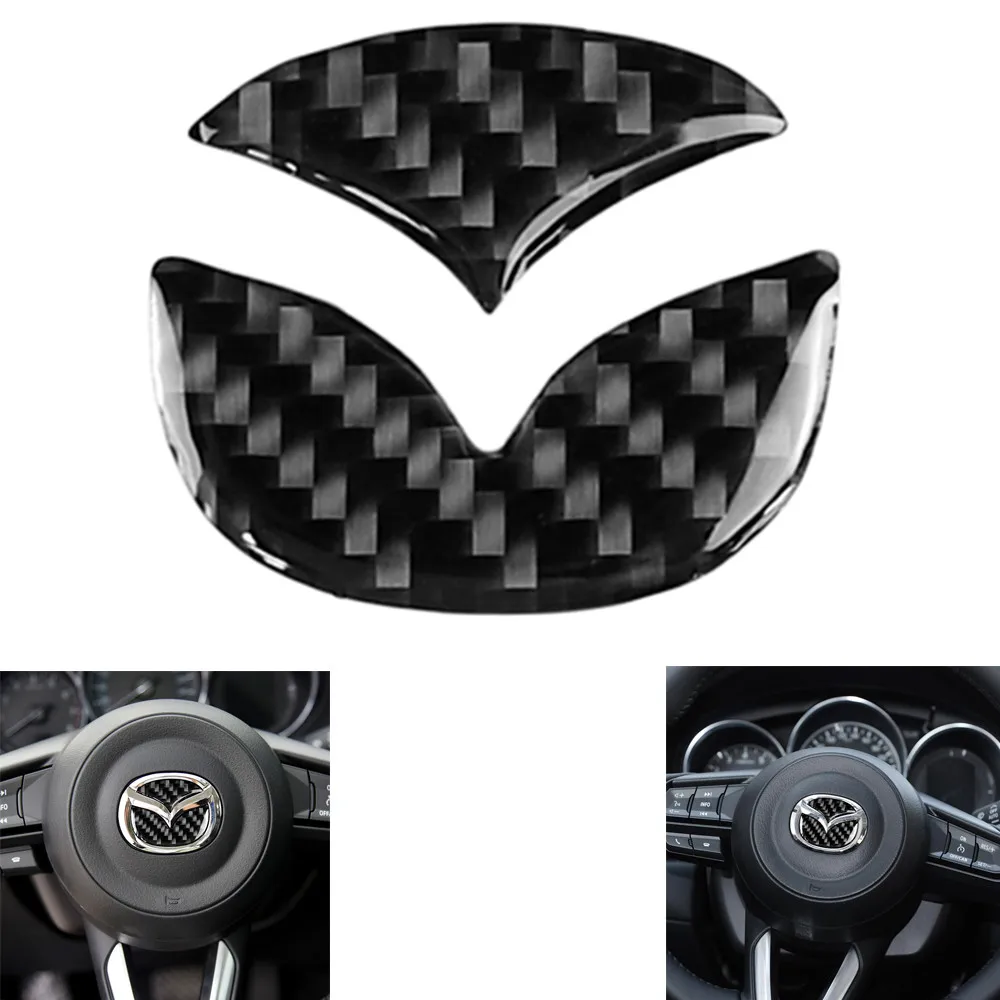 Carbon Fiber Car Steering Wheel Cover Logo Stickers Modified Auto Decorative Styling Decals for Mazda Axela ATENZA CX-5 CX-4