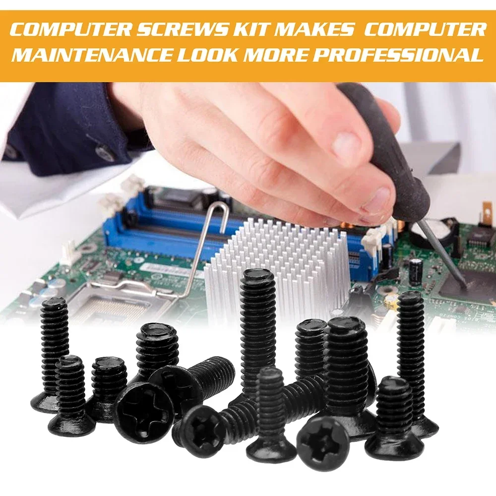 طقم براغي برأس مسطح أسود 300 قطعة - مسامير كمبيوتر محمول M2/M2.5/M3 مع مفك براغي لأجهزة الكمبيوتر المحمولة Dell/Sony/IBM #5