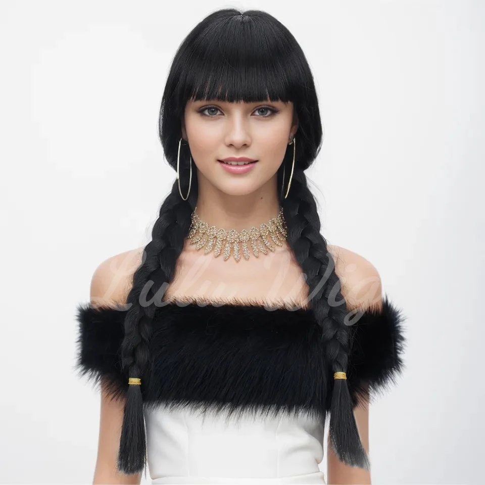 

Costume wig long double ponytail synthetic wig bangs Wednesday movie role-playing wig Halloween role-playing party