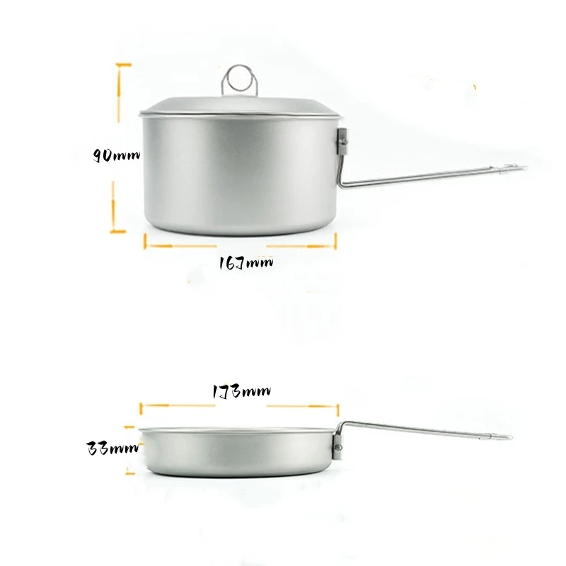 1600ml Outdoor Camping Light, Easy to Carry and Practical Pure Titanium Material, Foldable Handle, Easy to Carry Cookware