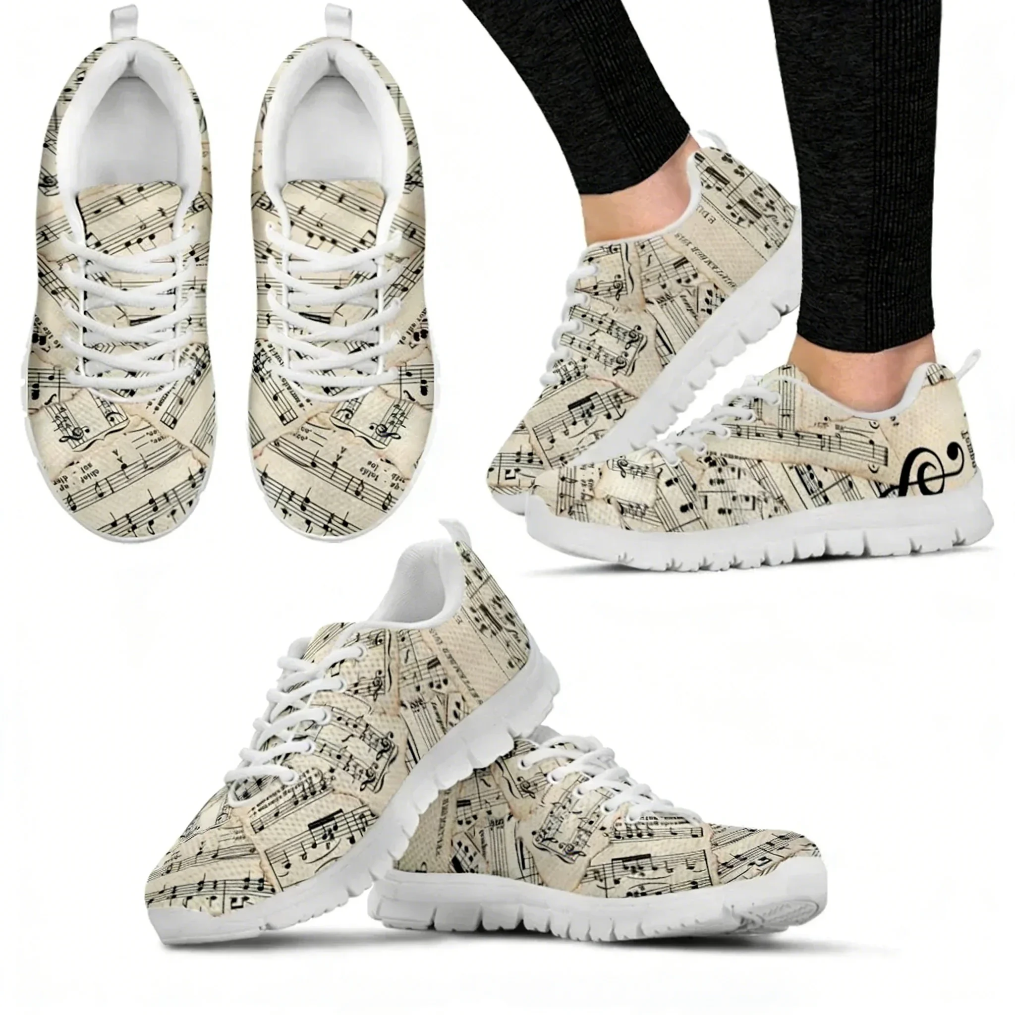 Note musicali stampe scarpe in rete donna scarpe da donna primaverili scarpe basse stringate Sneakers donna calzature taglie for