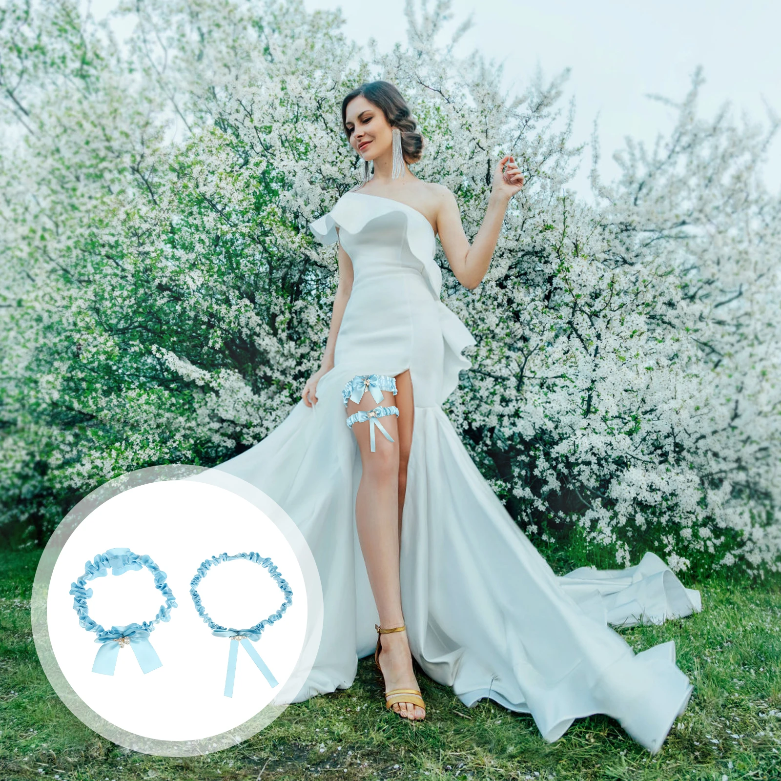 

2pcs Bridal Garter Wedding Belt For Bride Pearl Design One Size Fit Comfortable Leg Accessory For Bridal Wedding Day Prom