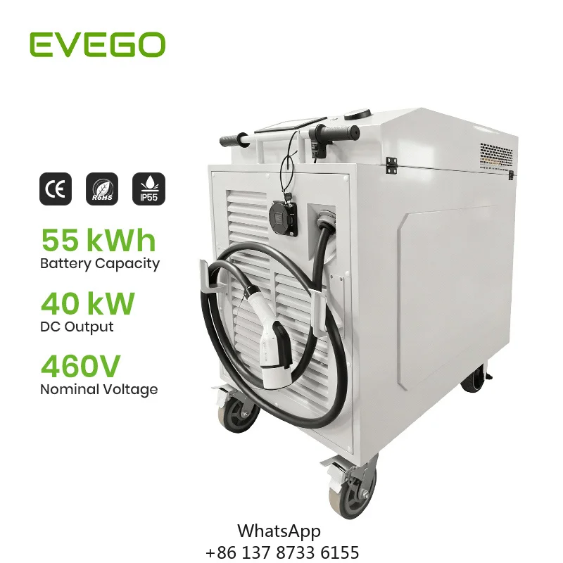 EVEGO TUV Certified IP54 CCS1/CCS2 40kW 2 Years Warranty 7-inch Touchscreen Roadside Assistance Mobile Battery Charging Stations
