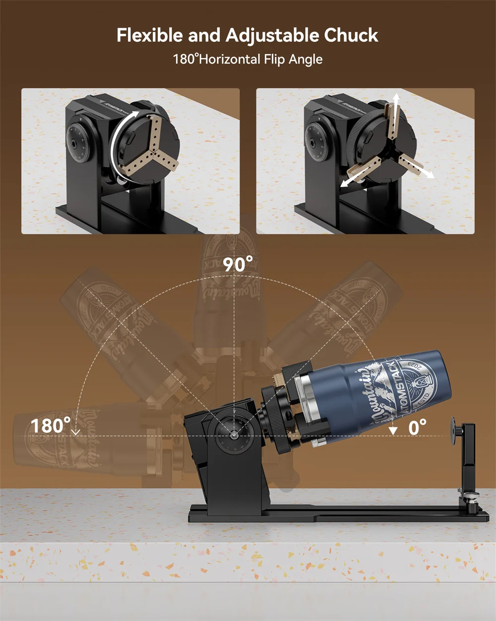 AtomStack Maker R1 V2 Laser Engraver Rotary Roller Chuck 180° Horizontal Flip Angle Adjustable Jaw Plier For Irregular Objects